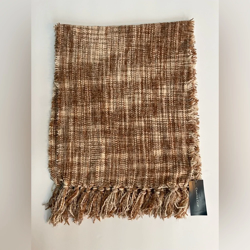 CHARTER CLUB Chenille Ultra Soft Spacedye Wrap Scarf Fringe Tassel Ivory Combo